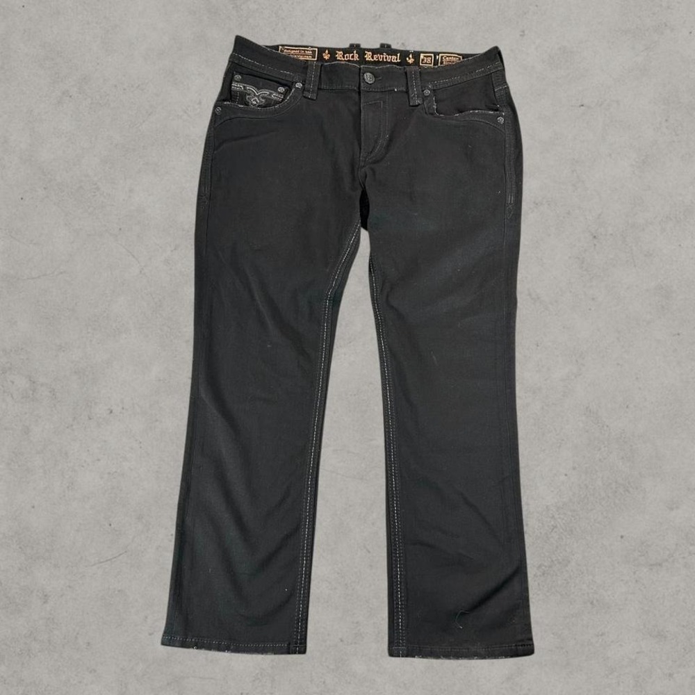 Rock Revival Jeans Mens 38x30 Black Canton Straight Embroidered Y2k Hip Hop